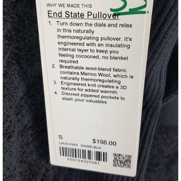 Lululemon Men's Sz. S End State Pullover W/Pockets Graphite Grey/Black NWT - Picture 3 of 7